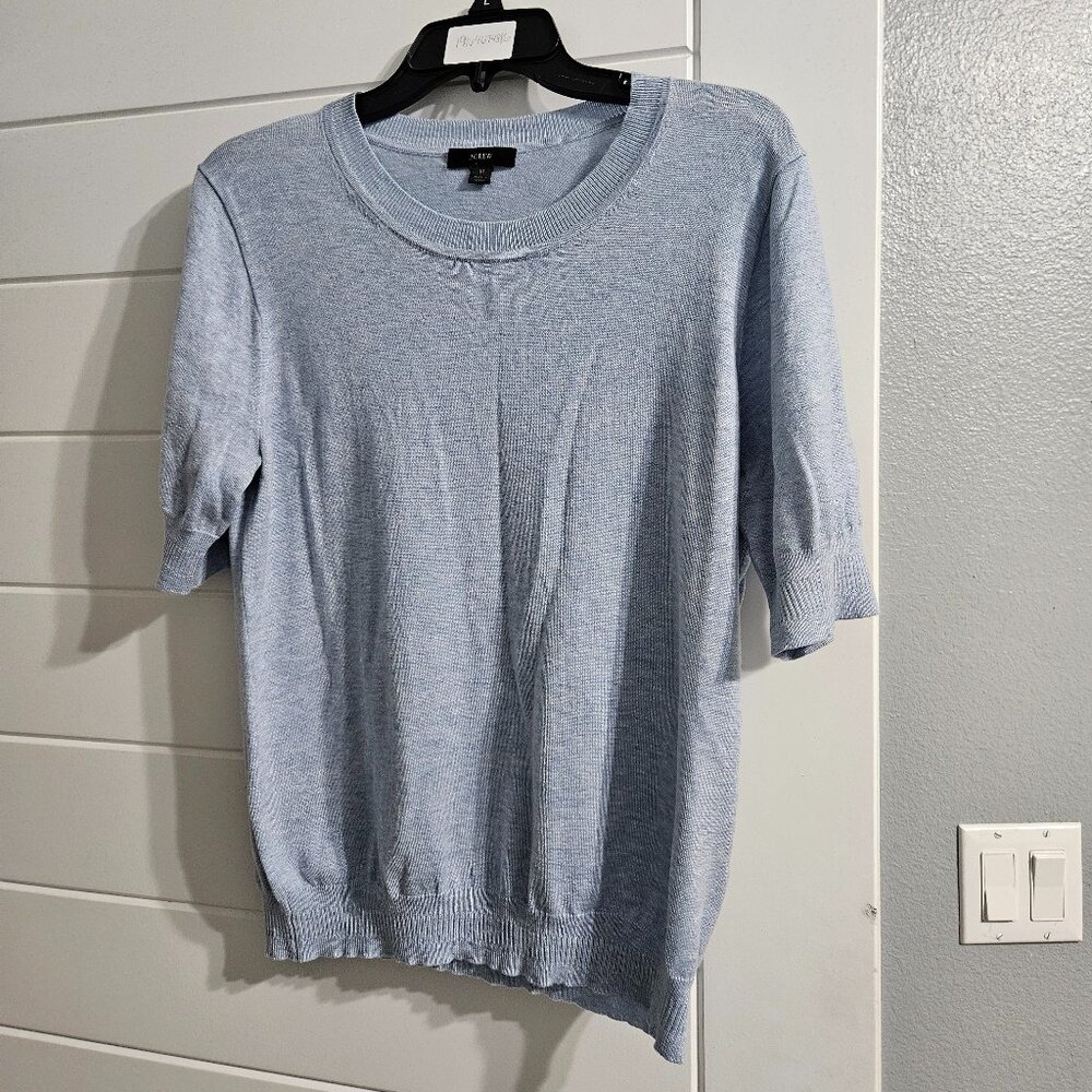 J. Crew Women's Medium Light Blue Short-Sleeve Silk Blend Crewneck Sweater